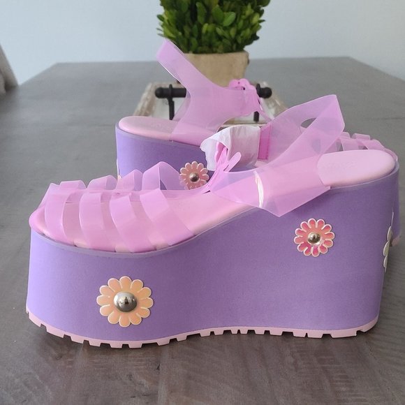 Dolls Kill Shoes Sugar Thrillz Chasin Daisies Jelly Sandals Size 8